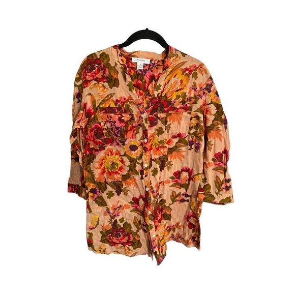 Style &co women’s button up floral, print Blouse/2cneq/swimsuit cover size 8 - Picture 2 of 6